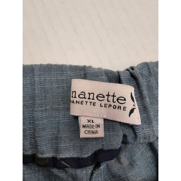 Nanette Lepore Pants Womens XL Wide Leg Culottes Gaucho Chambray Elastic Waist - Picture 6 of 10